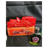 Vintage Mantel Clock, Tussy Soap Medallion, Oval Soap, Red Fire Engine, Aftershave Bottle Vintage Mantel Clock, Tussy Soap Medallion, Oval Soap, Red Fire Engine, Aftershave Bottle