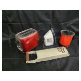Red Toaster, White Iron, Orange Hot Pot, Beige Kitchen Tool (Lot of 4) Red Toaster, White Iron, Orange Hot Pot, Beige Kitchen Tool (Lot of 4)