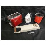 Red Toaster, White Iron, Orange Hot Pot, Beige Kitchen Tool (Lot of 4) Red Toaster, White Iron, Orange Hot Pot, Beige Kitchen Tool (Lot of 4)