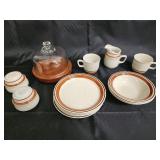 Chateau Hand-Painted Stoneware Dinnerware Set, Japan - Plates, Mugs, Creamer, Sugar Jars, Cake Dome Chateau Hand-Painted Stoneware Dinnerware Set, Japan - Plates, Mugs, Creamer, Sugar Jars, Cake Dome