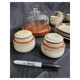 Chateau Hand-Painted Stoneware Dinnerware Set, Japan - Plates, Mugs, Creamer, Sugar Jars, Cake Dome Chateau Hand-Painted Stoneware Dinnerware Set, Japan - Plates, Mugs, Creamer, Sugar Jars, Cake Dome