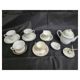 Time Porcelain China Claremont Japan Teacups & Saucers Teapot Set - Floral Borders Time Porcelain China Claremont Japan Teacups & Saucers Teapot Set - Floral Borders