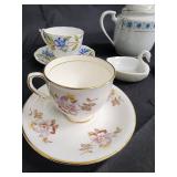Time Porcelain China Claremont Japan Teacups & Saucers Teapot Set - Floral Borders Time Porcelain China Claremont Japan Teacups & Saucers Teapot Set - Floral Borders