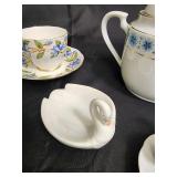 Time Porcelain China Claremont Japan Teacups & Saucers Teapot Set - Floral Borders Time Porcelain China Claremont Japan Teacups & Saucers Teapot Set - Floral Borders