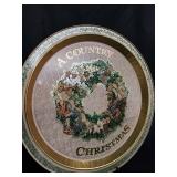 Vintage Christmas Tableware & Decor - Oil Lamp, Rose Vase, A Country Christmas Plate, Green Glass Plate, Tree Plate, Amber Plate Vintage Christmas Tableware & Decor - Oil Lamp, Rose Vase, A Country Christmas Plate, Green Glass Plate, Tree Plate, Amber Plate