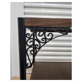 Three-Tier Wood & Iron Shelf with Decorative Scrollwork Brackets Three-Tier Wood & Iron Shelf with Decorative Scrollwork Brackets