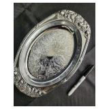 Porcelain Plate Pair: White Transferware Oval Plate with Blue Border & Blue Center Plate Porcelain Plate Pair: White Transferware Oval Plate with Blue Border & Blue Center Plate