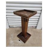 Wooden Pedestal Plant Stand - Square Top, Dark Stain, Vintage Wooden Pedestal Plant Stand - Square Top, Dark Stain, Vintage