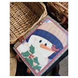 Vintage Wicker Baskets Set with Round Cheese Box & Snowman Tin - Farmhouse Decor Vintage Wicker Baskets Set with Round Cheese Box & Snowman Tin - Farmhouse Decor