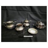 Barbour Silver Co. Quadruple Plate Tea Set - Floral Engraving & Decorative Plate Barbour Silver Co. Quadruple Plate Tea Set - Floral Engraving & Decorative Plate