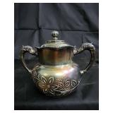 Barbour Silver Co. Quadruple Plate Tea Set - Floral Engraving & Decorative Plate Barbour Silver Co. Quadruple Plate Tea Set - Floral Engraving & Decorative Plate