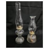 Vintage Clear Glass Hurricane Oil Lamps - Brass Burners (Pair) Vintage Clear Glass Hurricane Oil Lamps - Brass Burners (Pair)