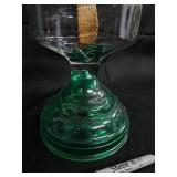 Vintage Green Glass Hurricane Oil Lamp with Brass Burner & Clear Chimney Vintage Green Glass Hurricane Oil Lamp with Brass Burner & Clear Chimney