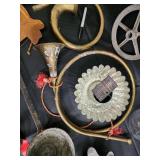 Antique Brass Lamp Parts & Vintage Metal Decor Collection - Glass Shade, Leaves, Bells Antique Brass Lamp Parts & Vintage Metal Decor Collection - Glass Shade, Leaves, Bells