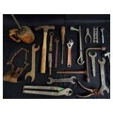 Vintage Hand Tools Lot - Wrenches, Pliers, Hammer, Oil Can & Chain Vintage Hand Tools Lot - Wrenches, Pliers, Hammer, Oil Can & Chain