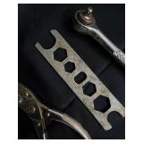 Vintage Hand Tools Lot - Wrenches, Pliers, Hammer, Oil Can & Chain Vintage Hand Tools Lot - Wrenches, Pliers, Hammer, Oil Can & Chain