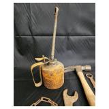 Vintage Hand Tools Lot - Wrenches, Pliers, Hammer, Oil Can & Chain Vintage Hand Tools Lot - Wrenches, Pliers, Hammer, Oil Can & Chain