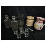 Crystal Cut-Glass Decanter Pair with Stoppers, Glass Tumblers & Ceramic Pitchers Crystal Cut-Glass Decanter Pair with Stoppers, Glass Tumblers & Ceramic Pitchers