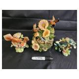 Roman Inc. Bird & Flower Ceramic Figurines - 3-Piece Set (1997) Roman Inc. Bird & Flower Ceramic Figurines - 3-Piece Set (1997)