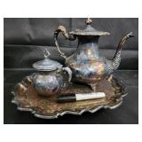 Richfield Plate Co Guadalupe Quadruple Plate Tea Set w/ Tray - USA 27198 Richfield Plate Co Guadalupe Quadruple Plate Tea Set w/ Tray - USA 27198