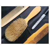 Vintage Vanity Mirror with Floral Ceramic Base & 3 Yellow Hair Tools - 4-Piece Set Vintage Vanity Mirror with Floral Ceramic Base & 3 Yellow Hair Tools - 4-Piece Set