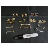 Assorted Gold-Tone Costume Jewelry - Cufflinks, Earrings, Tie Clips & Bracelet Assorted Gold-Tone Costume Jewelry - Cufflinks, Earrings, Tie Clips & Bracelet