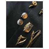 Assorted Gold-Tone Costume Jewelry - Cufflinks, Earrings, Tie Clips & Bracelet Assorted Gold-Tone Costume Jewelry - Cufflinks, Earrings, Tie Clips & Bracelet