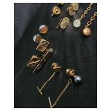 Assorted Gold-Tone Costume Jewelry - Cufflinks, Earrings, Tie Clips & Bracelet Assorted Gold-Tone Costume Jewelry - Cufflinks, Earrings, Tie Clips & Bracelet