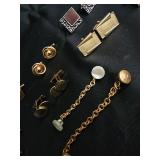 Assorted Gold-Tone Costume Jewelry - Cufflinks, Earrings, Tie Clips & Bracelet Assorted Gold-Tone Costume Jewelry - Cufflinks, Earrings, Tie Clips & Bracelet