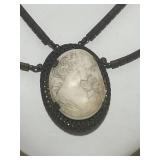 Exquisite Vintage Style Carved Cameo Necklace with Metal Beads