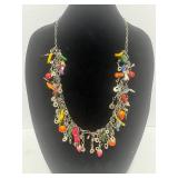 Vintage Hand Made Wedding Necklace Cloth Dolls. Birds, Fruit