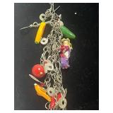 Vintage Hand Made Wedding Necklace Cloth Dolls. Birds, Fruit