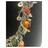 Vintage Hand Made Wedding Necklace Cloth Dolls. Birds, Fruit