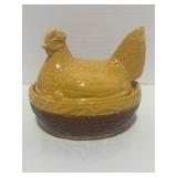 Vintage PV France Yellow Ware Hen on Nest 5' Ceramic Beautiful Colors