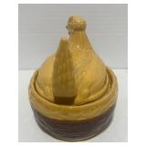 Vintage PV France Yellow Ware Hen on Nest 5' Ceramic Beautiful Colors