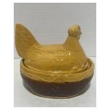 Vintage PV France Yellow Ware Hen on Nest 5' Ceramic Beautiful Colors