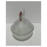 7' Clear Glass Hen on Nest with Red Comb