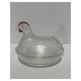 7' Clear Glass Hen on Nest with Red Comb