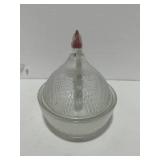 7' Clear Glass Hen on Nest with Red Comb