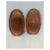 2 Coppercraft Guild Etched Oblong Trays USA 5 1/2' X 9 1/4'