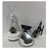 Vintage Oil Lamp with Wall Bracket and Reflector