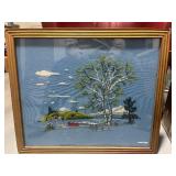 1974 Avon Framed Needlepoint 'Lakescape'  28' X 32'