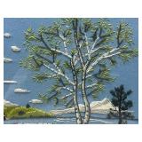 1974 Avon Framed Needlepoint 'Lakescape'  28' X 32'