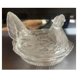 5.5' Clear Glass Hen on Nest Small chip in inside rim