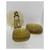 45+ Pieces of  1930's Federal Glass Madrid Pattern Amber Dishes. Some have Chips