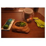 Artificial Succulents fish bowl, new gardening gloves, pet silo drinker