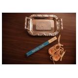 Vintage plated Tray Twen Bird. Ceramic Baby Shoes, Baptism Candle