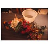 Artificial Flowers & Large Round Tupperware Container