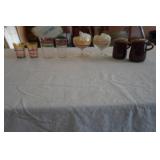 Vintage McCoy Brown Drip Glaze Salt & Pepper Shakers, Fiestaware?/Anchor Hocking? Vintage Colorful Rimmed Glasses