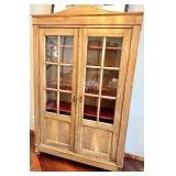 Vintage Display Cabinet - Wood Two-Door Glass-Front with Red Shelves Vintage Display Cabinet - Wood Two-Door Glass-Front with Red Shelves
